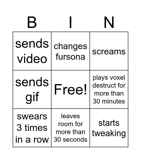Tribull outbursts Bingo Card