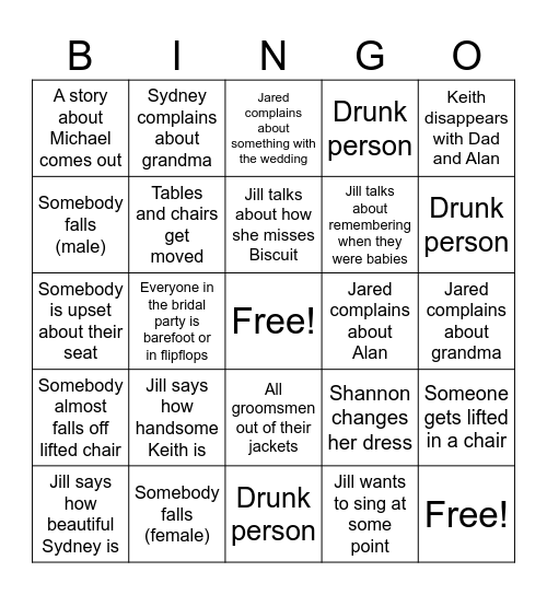 Wedding Bingo Card