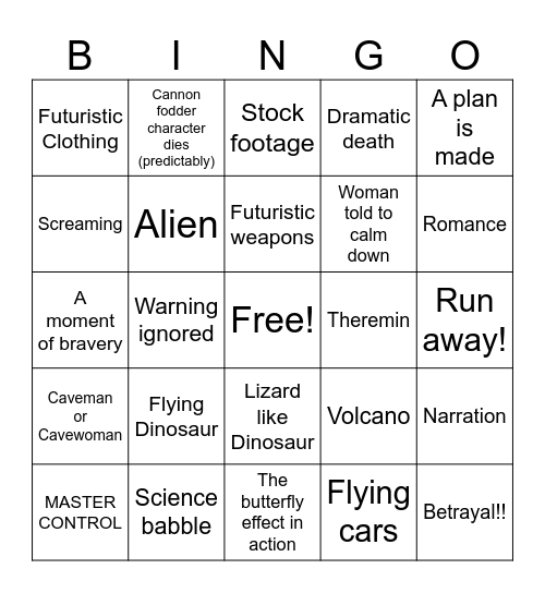Journey To The Center Of Time Bingo Card