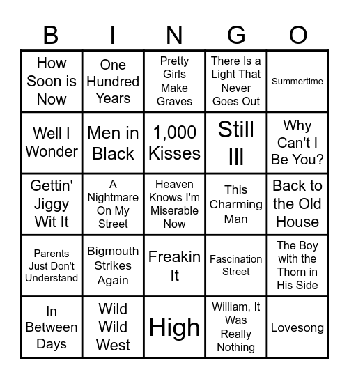 The Smiths Bingo Card