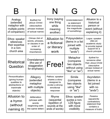General Conference Rhetorical Bingo Card