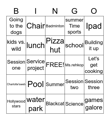 Zoe Bingo Card