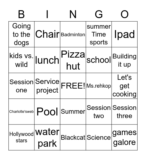 Zoe Bingo Card