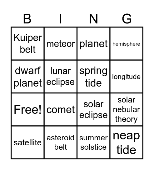 Vocabulary Review Bingo Card