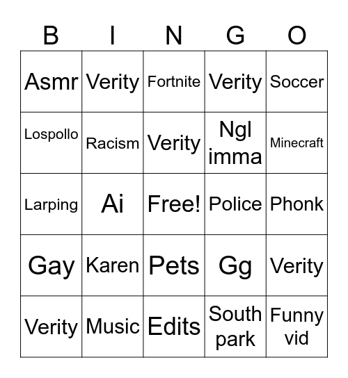 TikTok videos Bingo Card