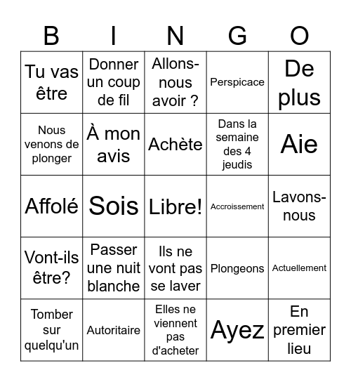 Révision test de verbes #1 Bingo Card