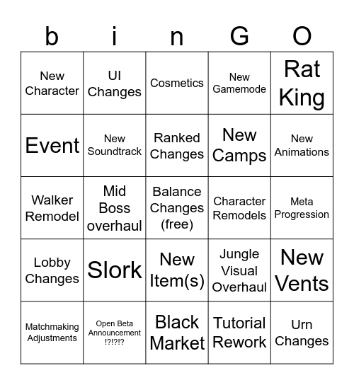 Yoshis Vision Bingo Card