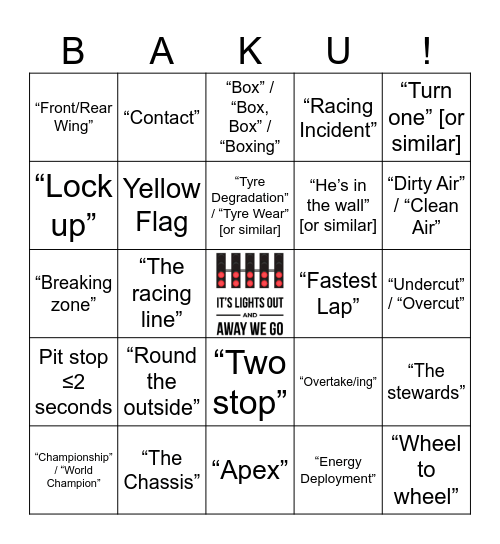 F1 Bingo Card