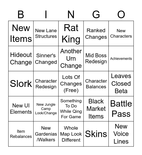 DeadLock Major Update Bingo Card