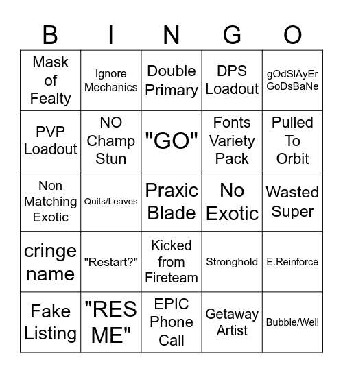 Conquest Bingo Card