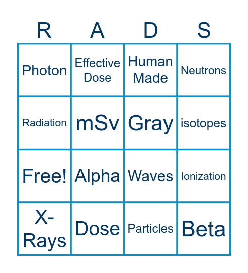 Radiation Protection Bingo Card