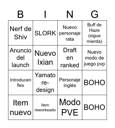 Parche Bingo Card