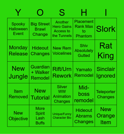 Deadlock Bingo Card
