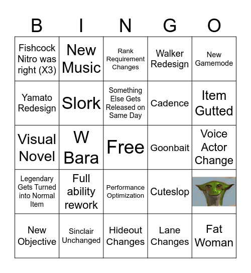 Deadlock Update Bingo Card