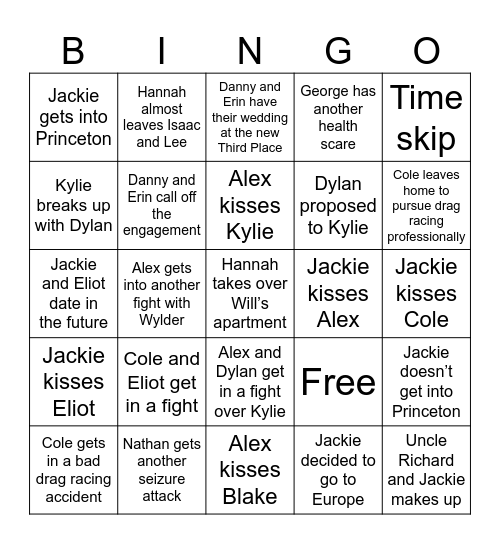 Walter Boys Season 3 Bingo Card