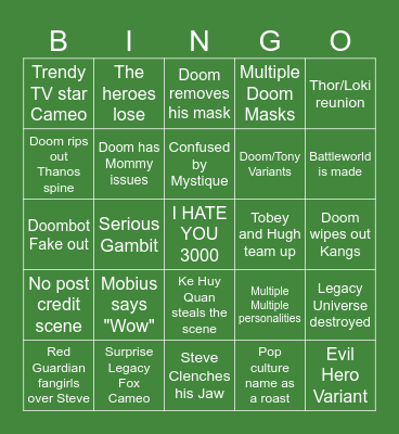 Doomsday Bingo Card