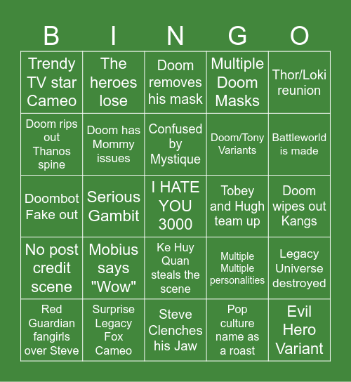 Doomsday Bingo Card