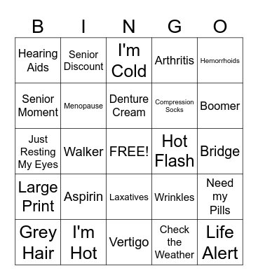 Old Age Bingo Card