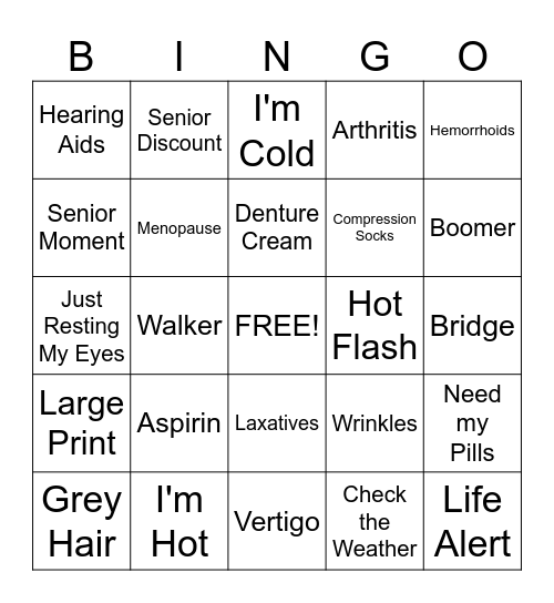 Old Age Bingo Card