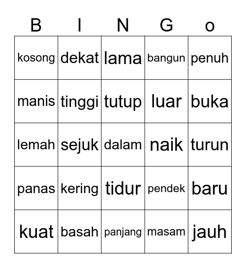 Lawan Kata Bingo Card