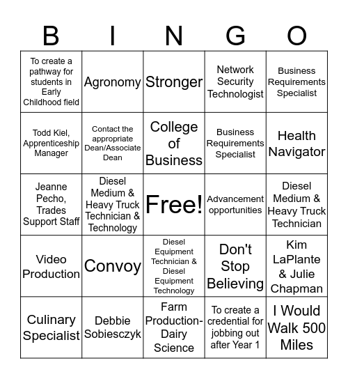 New Program Bingo Card