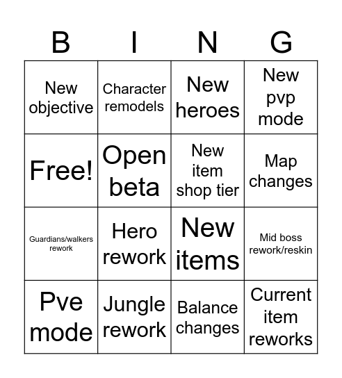 Deadlock Bingo Card