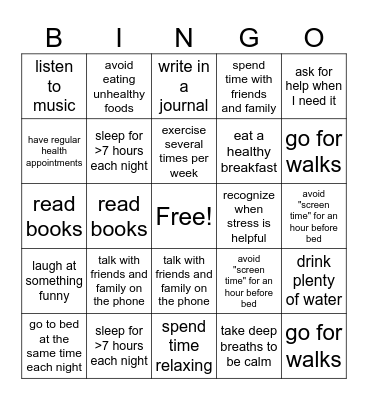healthy-habits bingo game!! Bingo Card