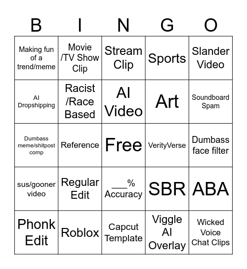 Diddy's Bingo Card