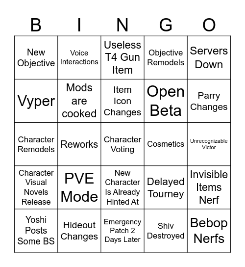 Deadlock Update Bingo Card