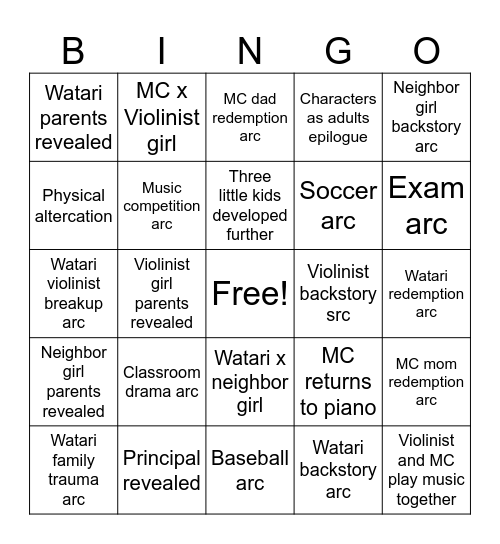 Your Lie in April Bingo Card
