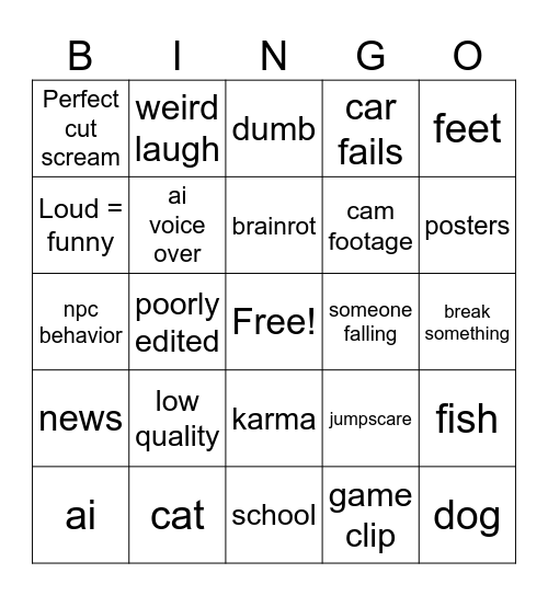 funny videos bingo Card