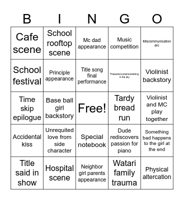 your lie in april Bingo Card