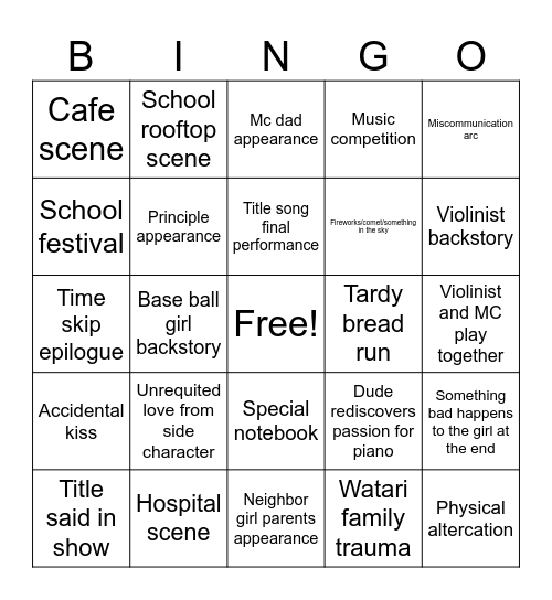 your lie in april Bingo Card