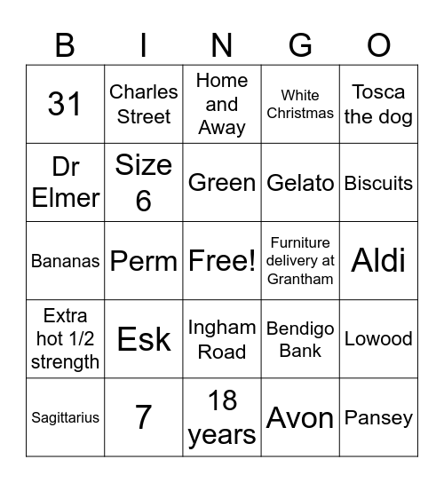 Joyce O'Brien Bingo Card