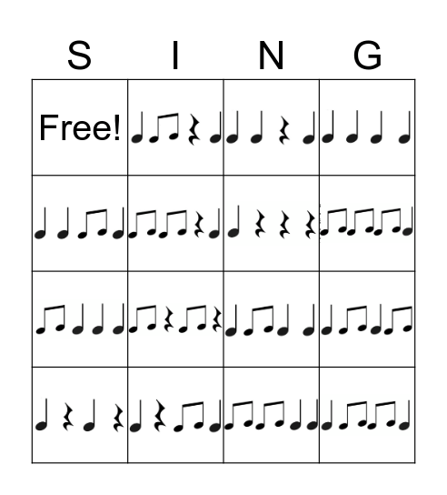 Ta, ti-ti, Shh Rhythms Bingo Card