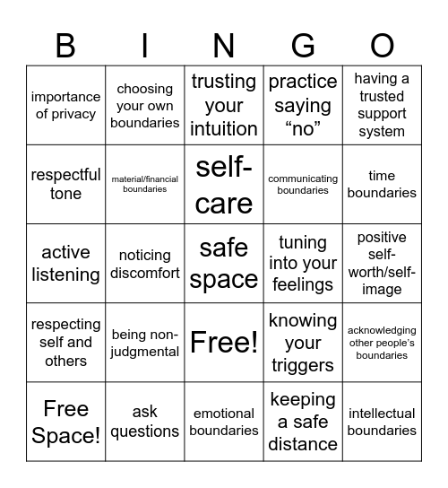 Boundaries Bingo Card