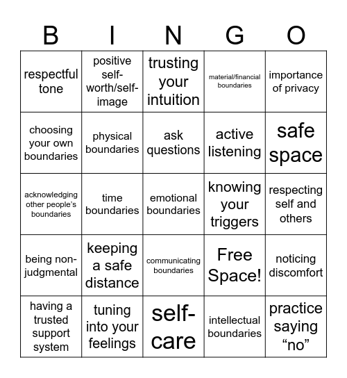 Boundaries Bingo Card