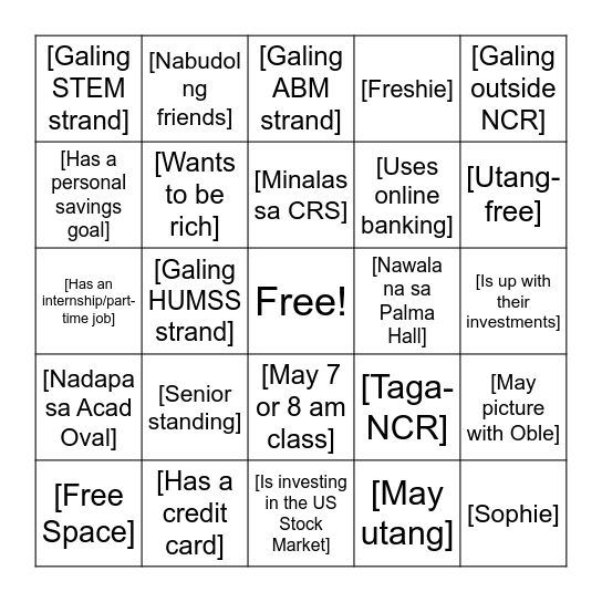 Investment Bingo Card