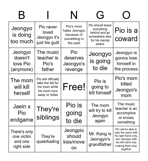 Jeongyo and Pio Bingo Card
