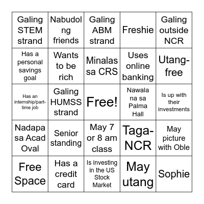 Investment Bingo Card