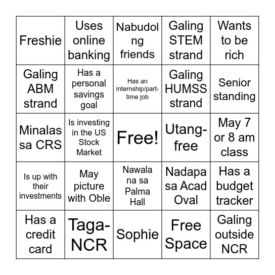 Investment Bingo Card