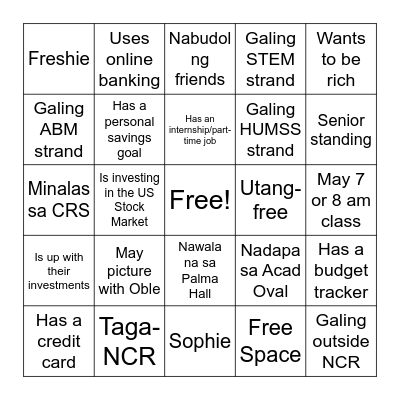 Investment Bingo Card