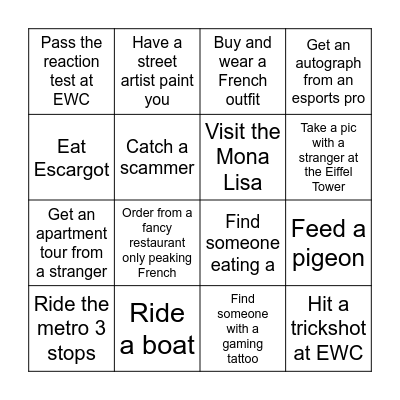 $10,000 BINGO IN REAL LIFE (PARIS EDITION) Bingo Card