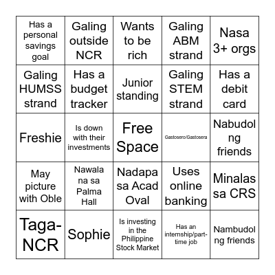 Investment Bingo Card