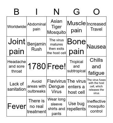 Dengue Fever Bingo Card