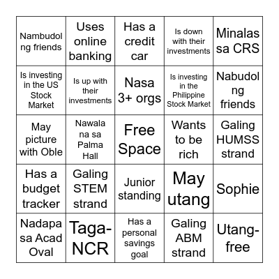 Investment Bingo Card