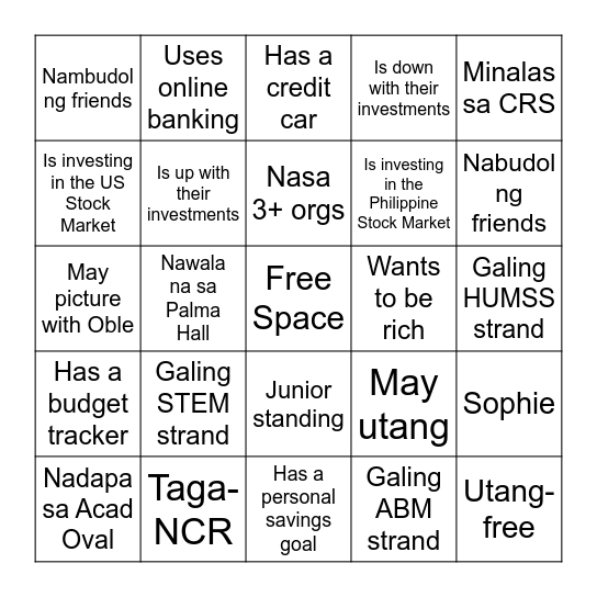 Investment Bingo Card