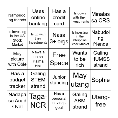 Investment Bingo Card