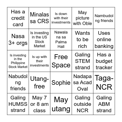 Investment Bingo Card