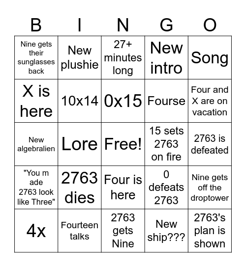 2763 sub special pt 2 Bingo Card